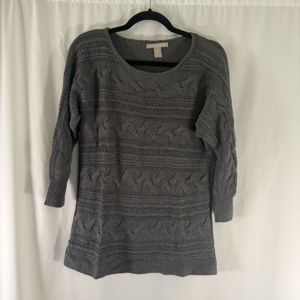 Banana Republic Rabbit Hair Blend Sweater Women's Medium Grey Knit Long Sleeve